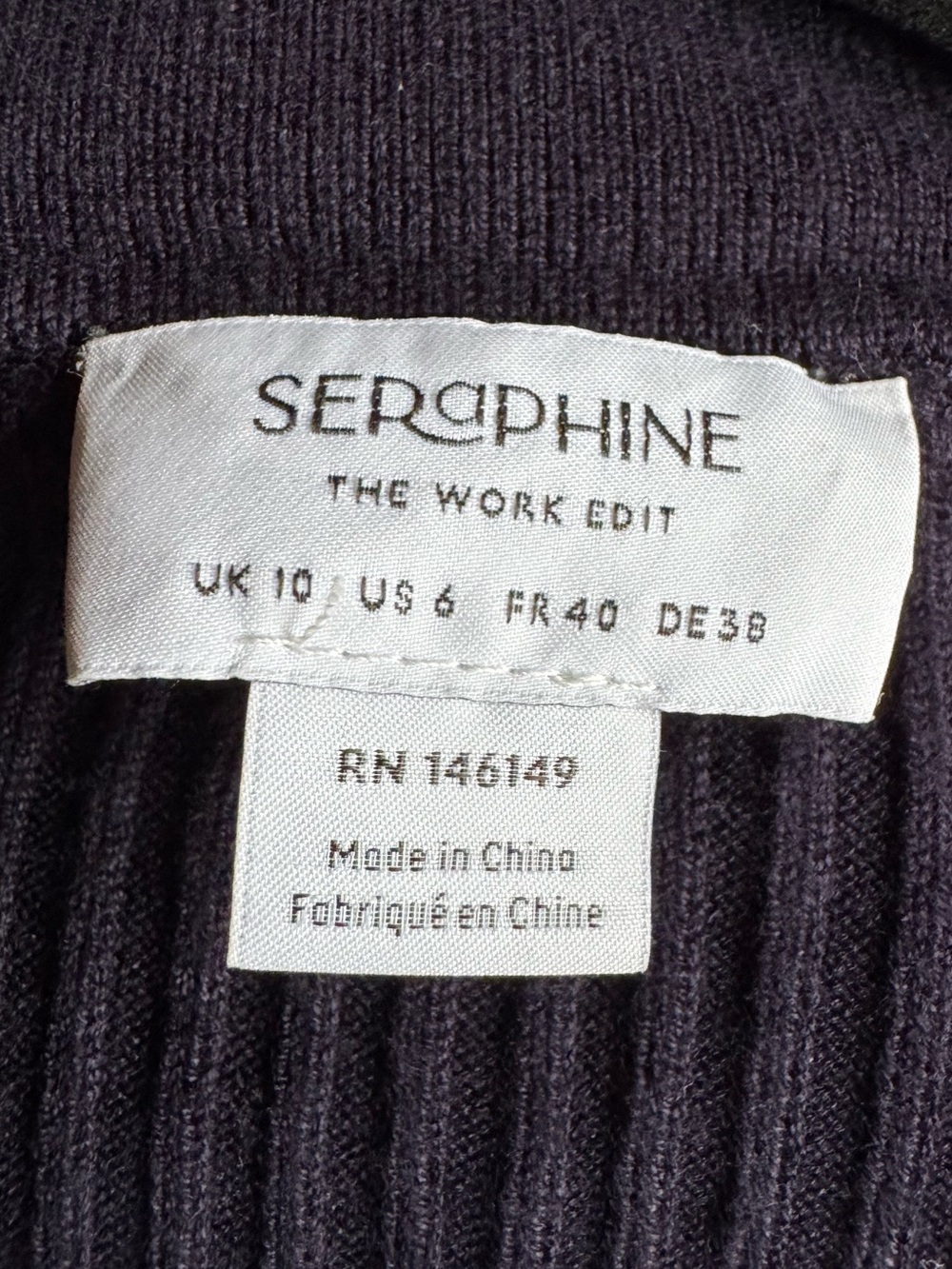 SERAPHINE Ribbed Button-Front Navy Top size 6 - Picture 2 of 4